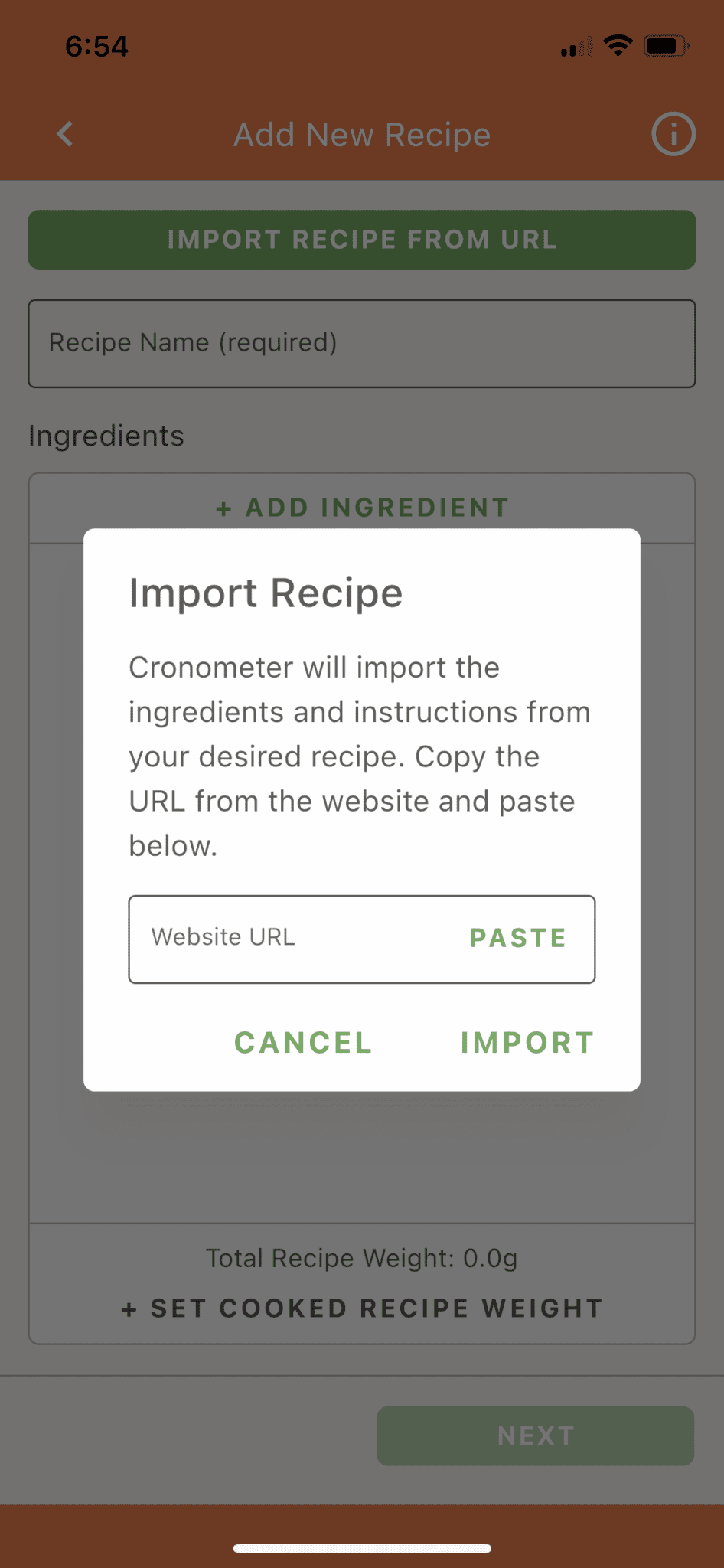 recipe importer screen shot