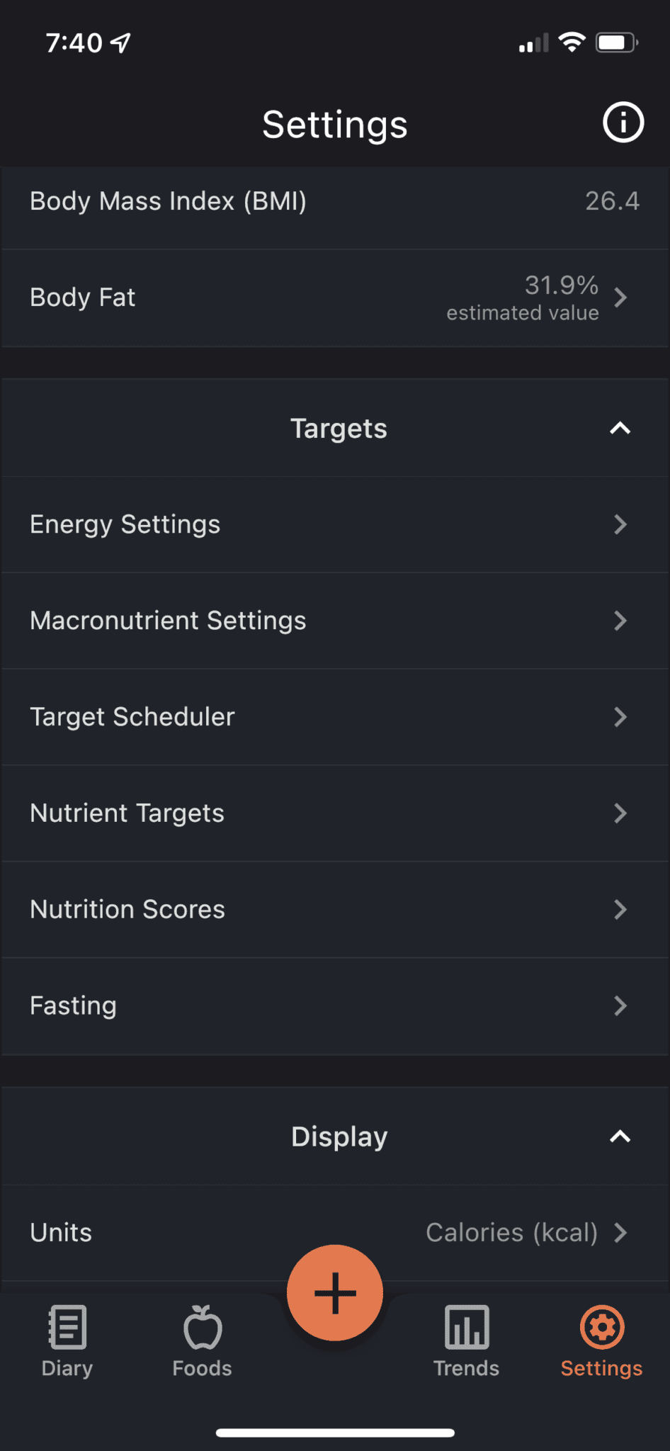 In settings, click on macronutrient settings or nutrient targets.