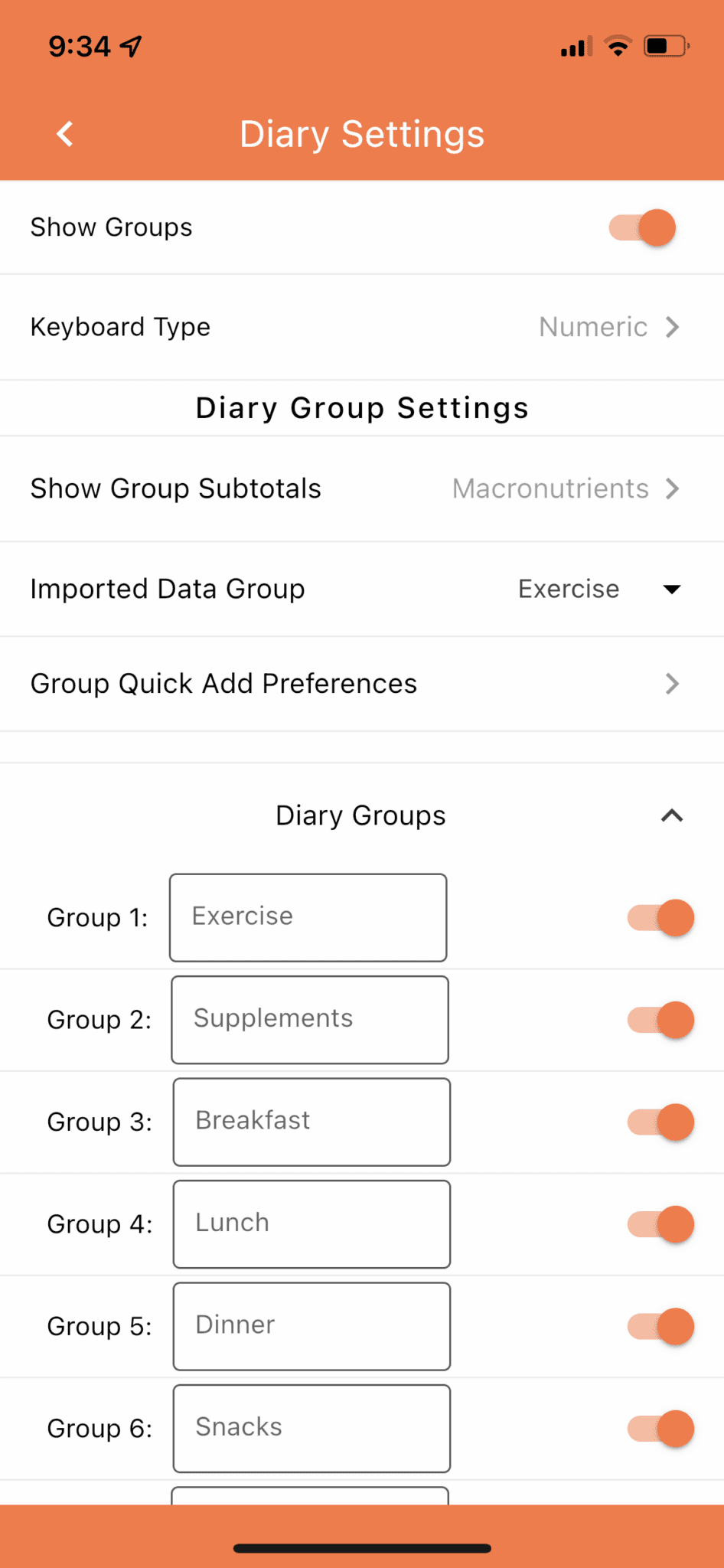 Choose what you want to name your Diary Groups.