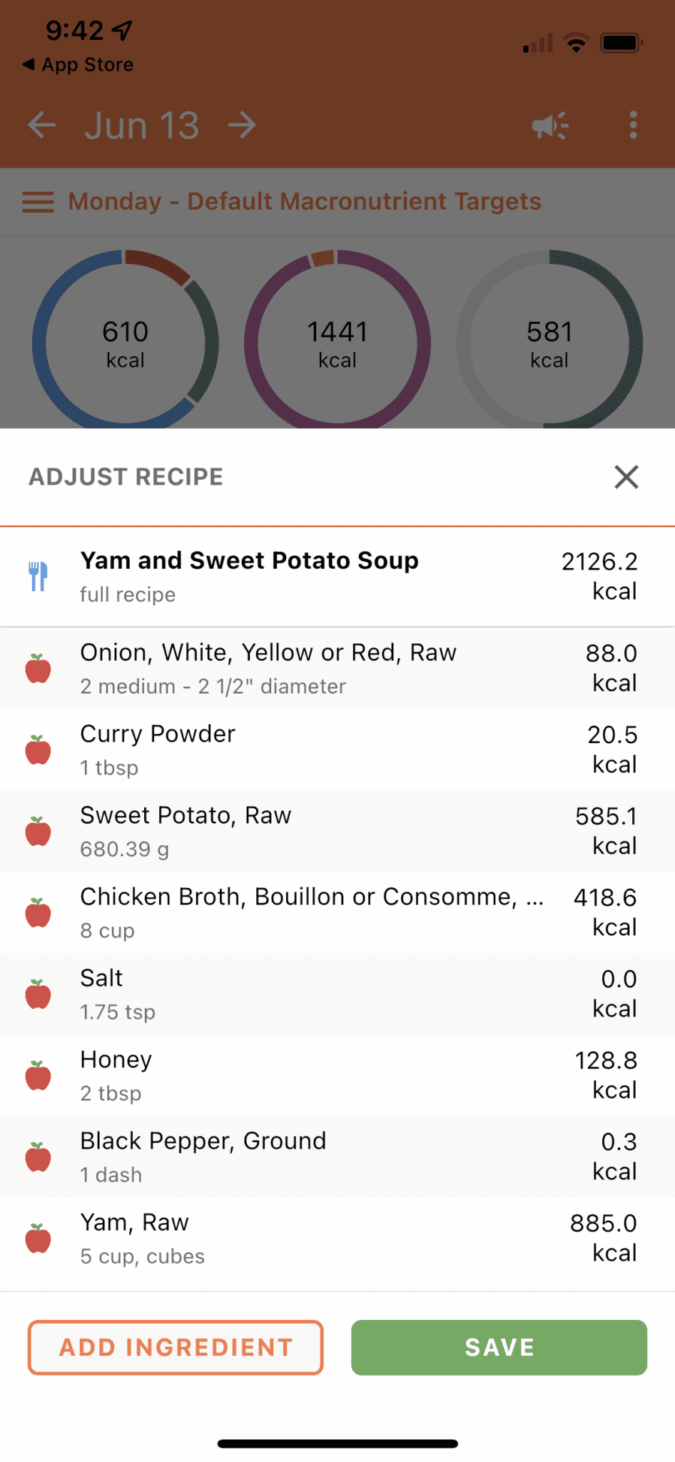 Edit the Recipe ingredients, serving sizes etc.