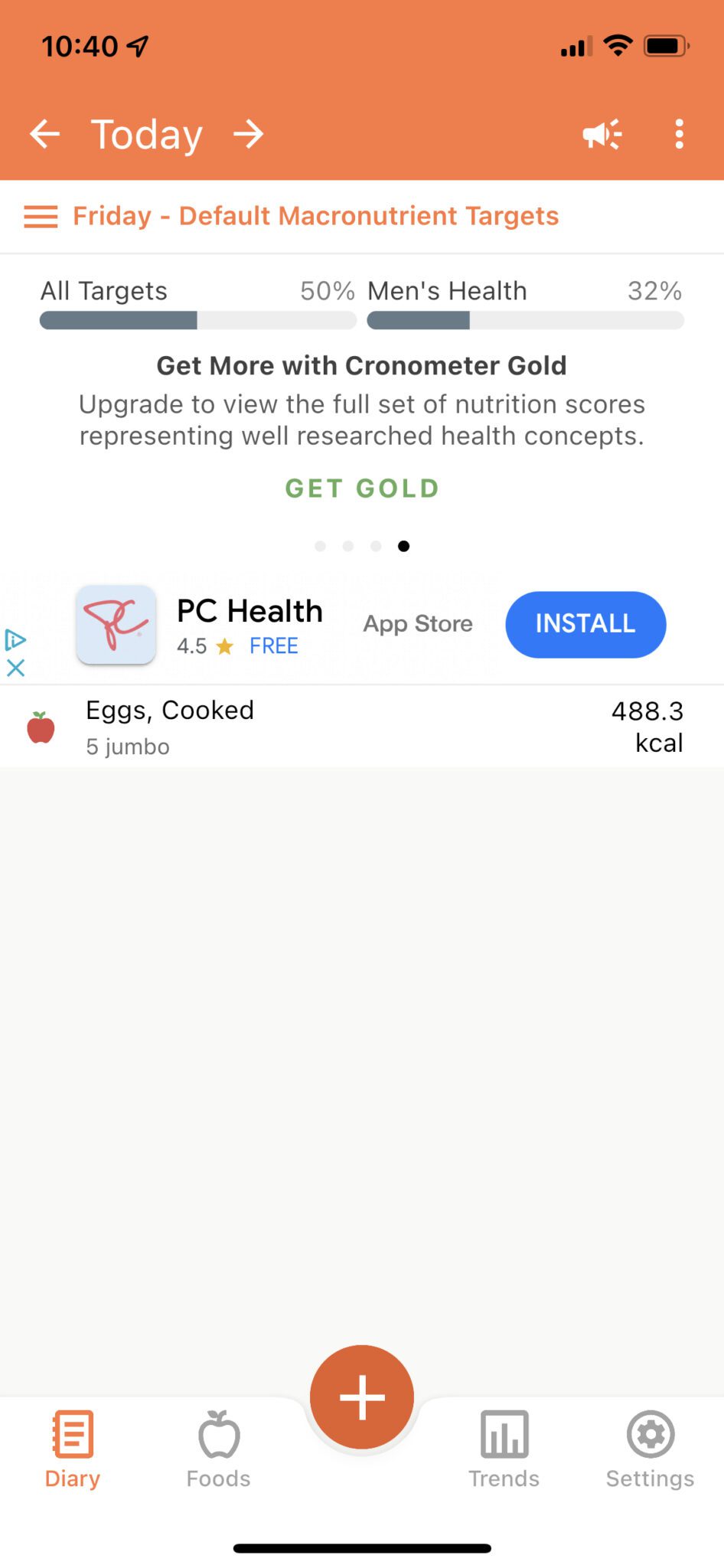 Swipe left on the diary header to see your Nutrition Scores.