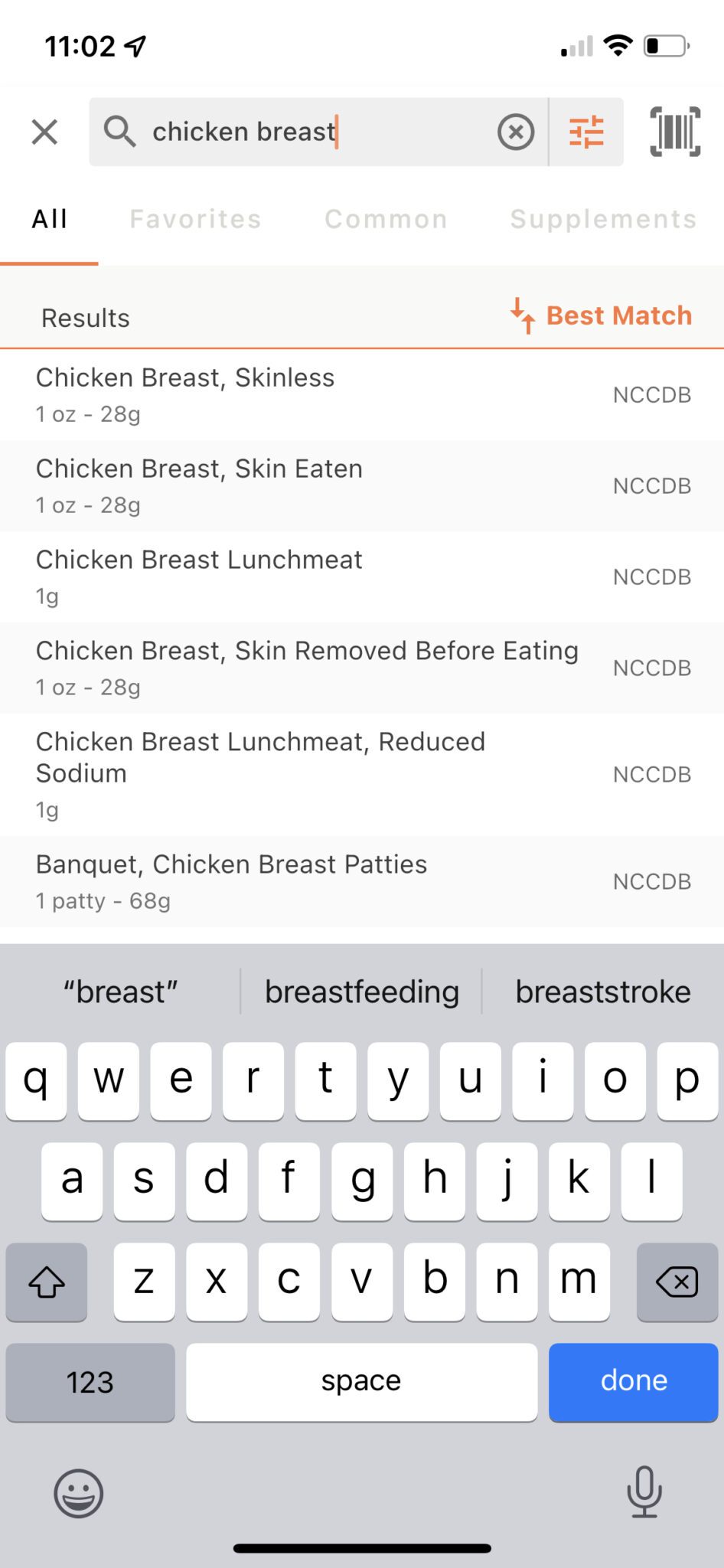 Select entries from a more accurate food database.