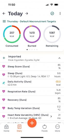 Sleep Data Updates on Cronometer with the Oura Ring.